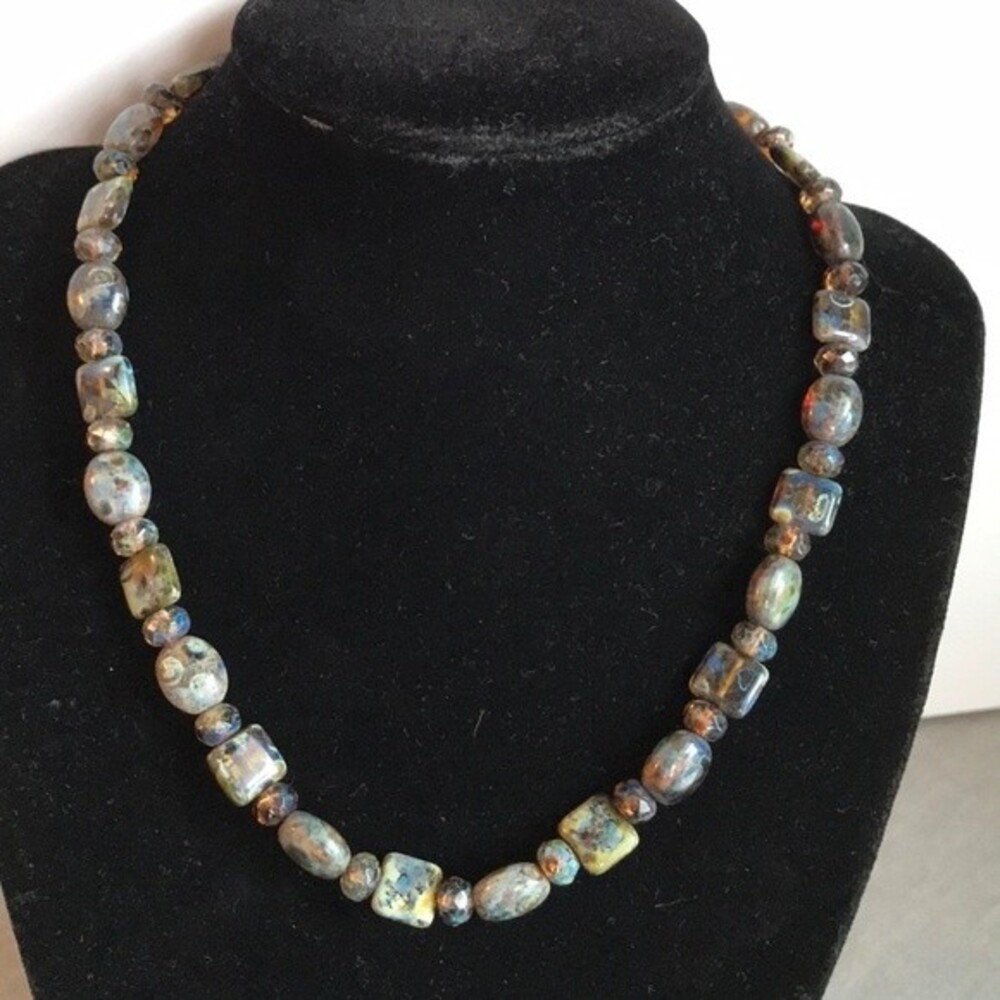 Vintage Handmade Neutral Glass Bead Sterling S Clasp Necklace Approx 16 Inch